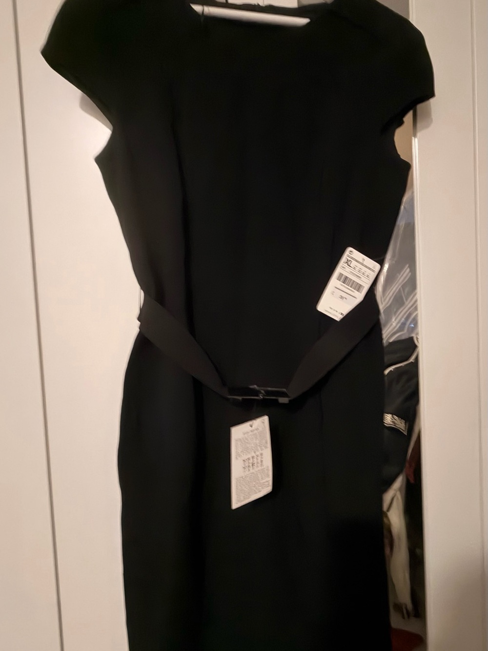 Zara Black Midi Sheath Dress with Waist elastic belt. XL